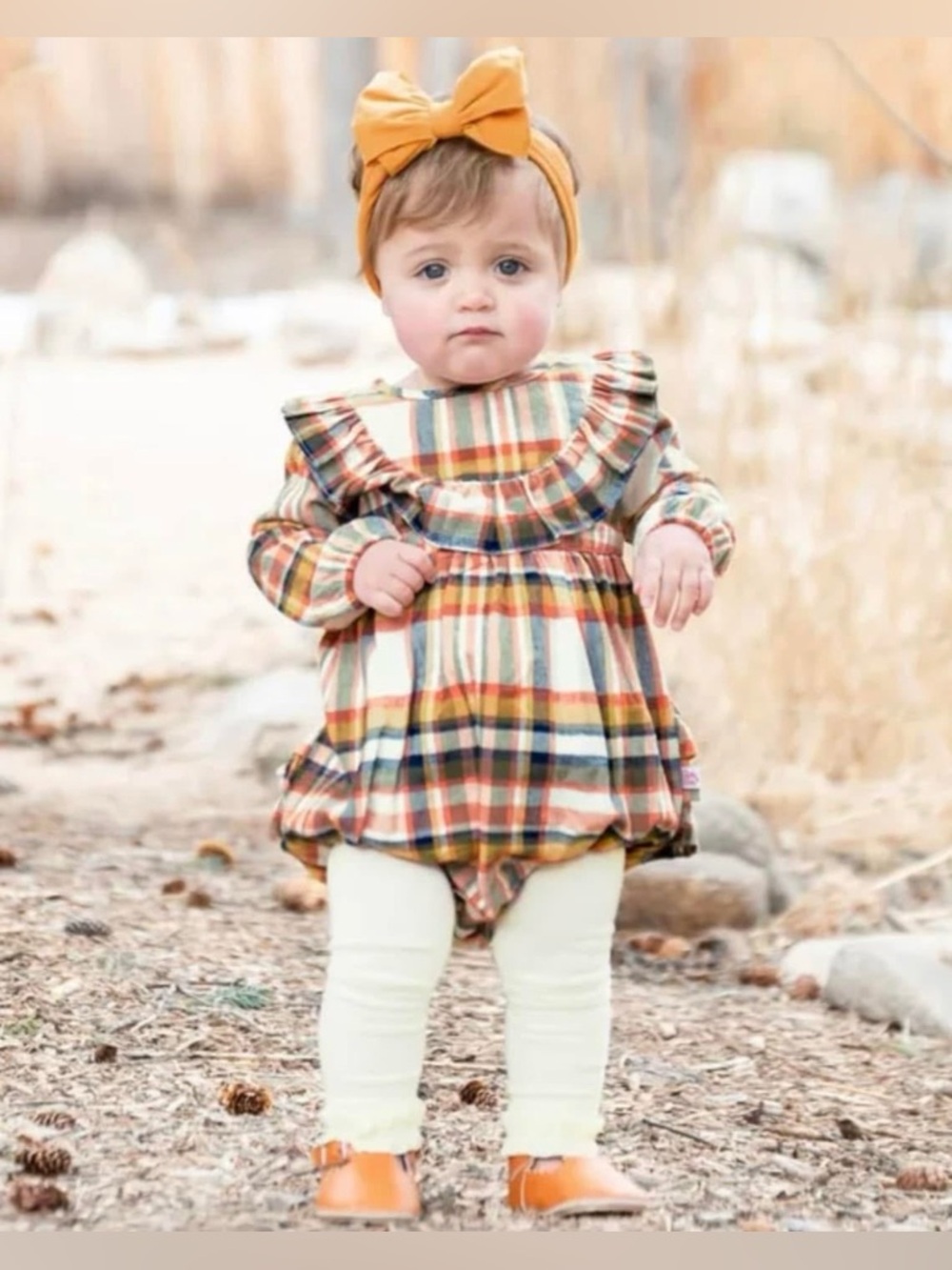 NWT - Rufflebutts Hudson Plaid Bubble Romper with coordinating big bow